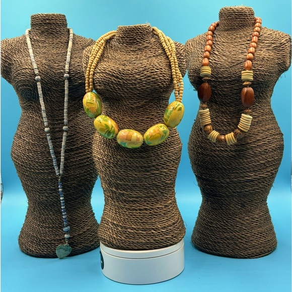 Three Unique Wooden Beaded Necklaces. Sold As One Lot.  Boho Jewelery. - Picture 1 of 10